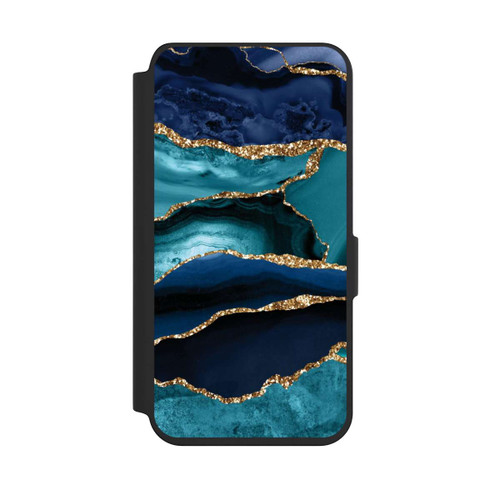 Samsung Galaxy S24 NIVOflip Dark and Light Blue Marble Gold Glitter Look