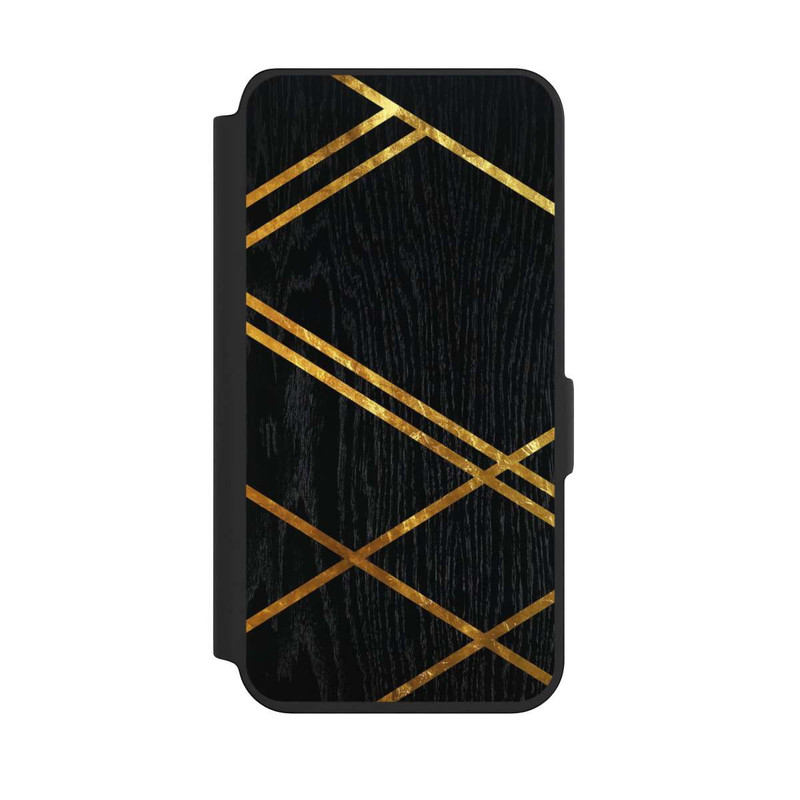 Galaxy S24 NIVOflip Noir Motif géométrique Rayures dorées