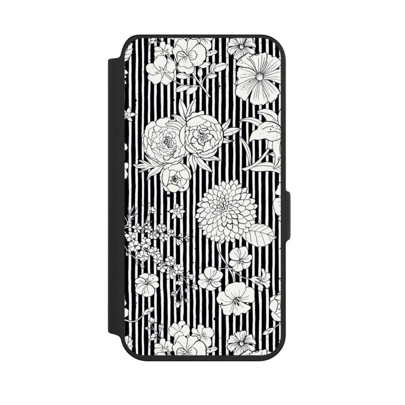 Galaxy S24 NIVOflip Fleurs et rayures noir et blanc