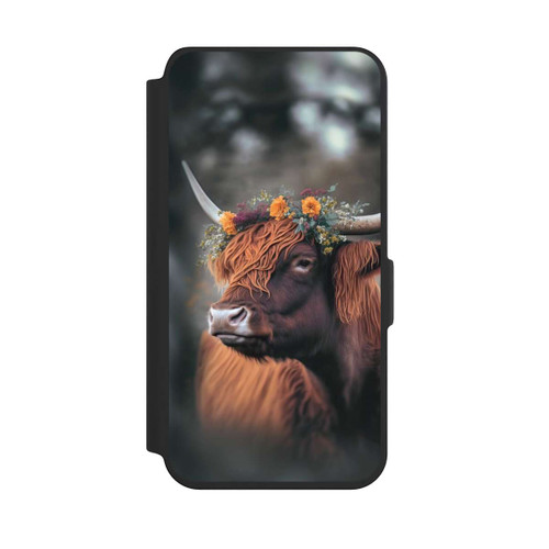 Samsung Galaxy S24 NIVOflip Vache des Highlands avec des fleurs avec IA
