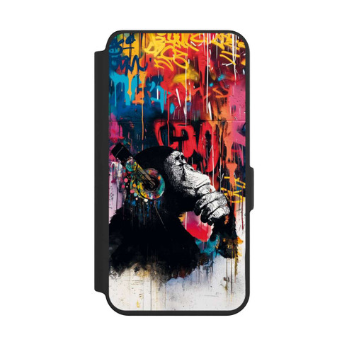 Samsung Galaxy S24 NIVOflip Affe Stereo Kopfhörer Graffiti Street Art Blau