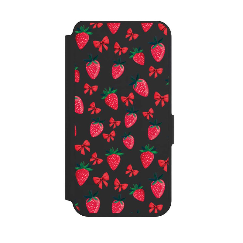 Galaxy S24 NIVOflip Strawberry Heart Ribbon Pattern Transparent