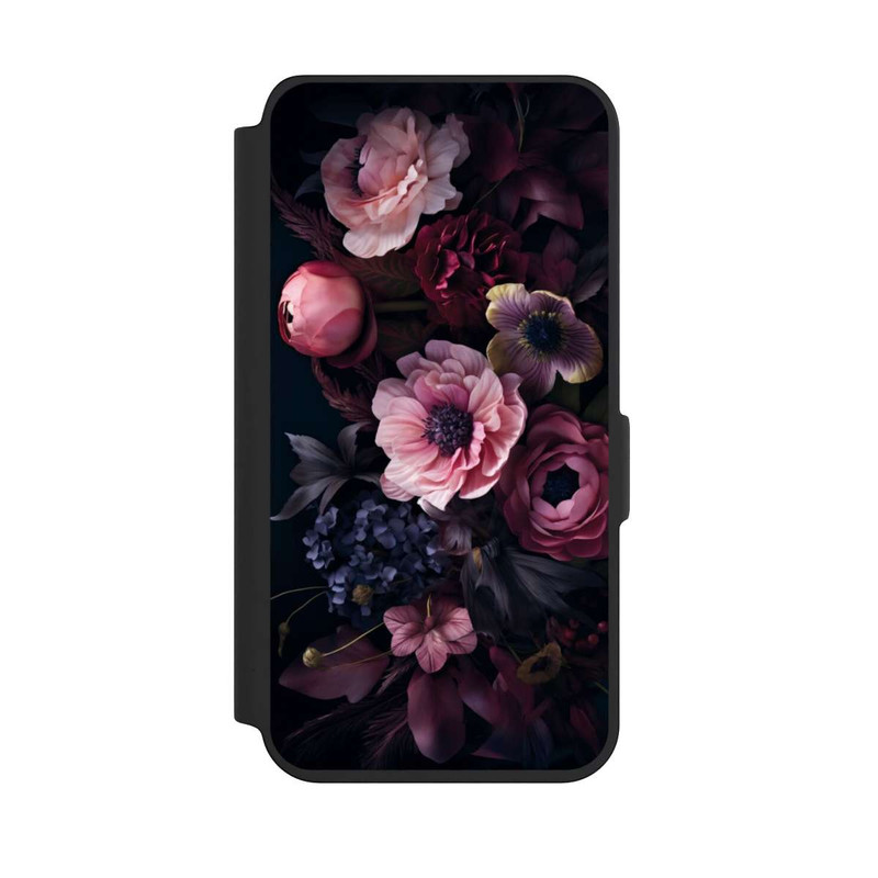 Galaxy S24 NIVOflip Rosa Blumenbild mit Pfingstrosen auf dunklem Hintergrund Mit KI