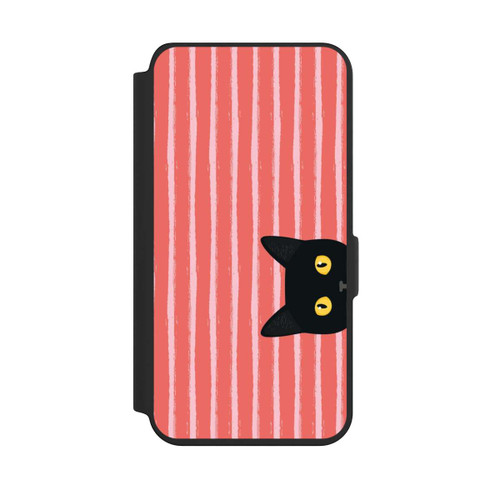 Samsung Galaxy S24 NIVOflip Chat noir sur fond rayé orange