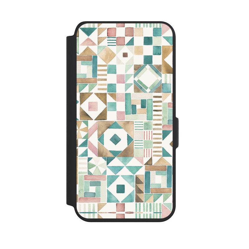 Galaxy S24 NIVOflip Geometric Blocks Retro Vintage Patchwork Green