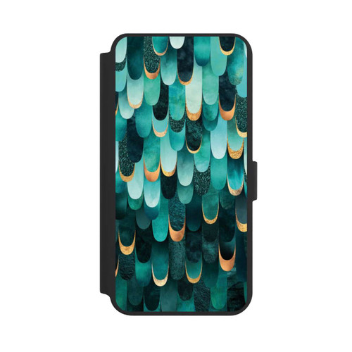 Samsung Galaxy S24+ NIVOflip Imprimé or turquoise à plumes