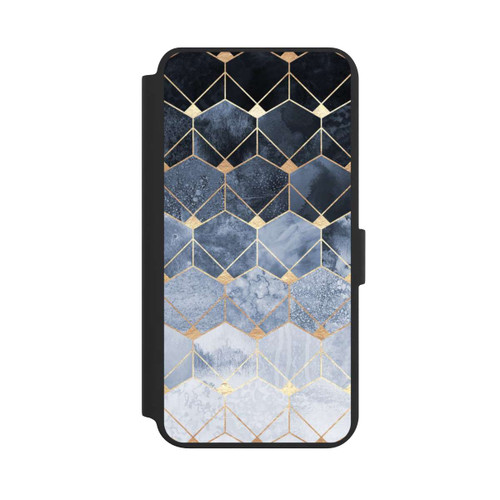 Samsung Galaxy S24+ NIVOflip Blaue Sechsecke und Diamanten Golddruck