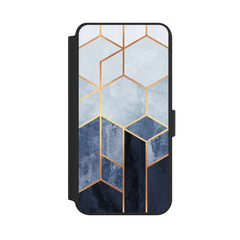 Galaxy S24 + NIVOflip Impression d'or d'hexagones bleus doux
