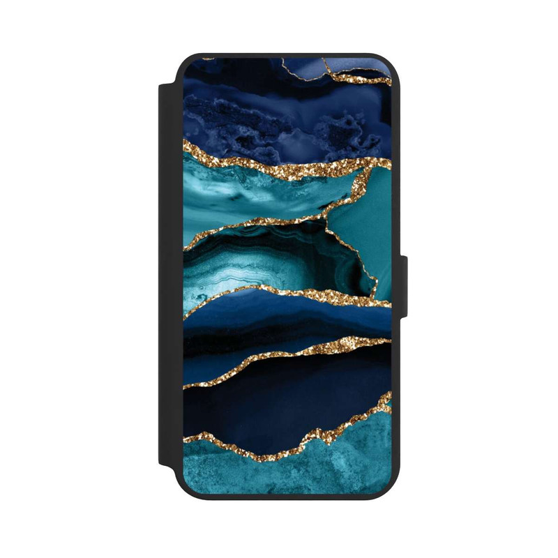 Galaxy S24 + NIVOflip Aspect pailleté doré marbré bleu foncé et bleu clair