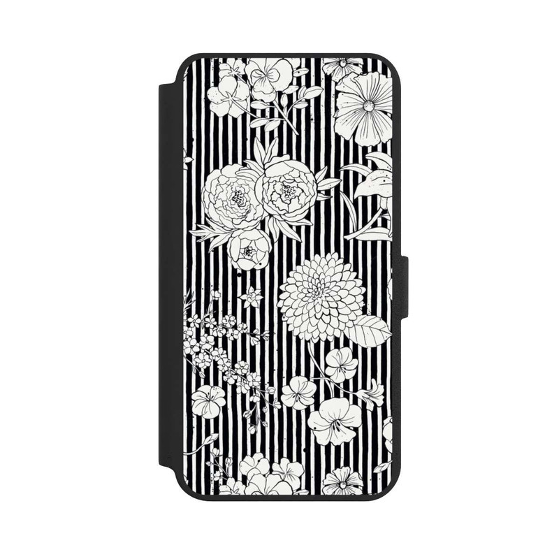 Galaxy S24 + NIVOflip Fleurs et rayures noir et blanc