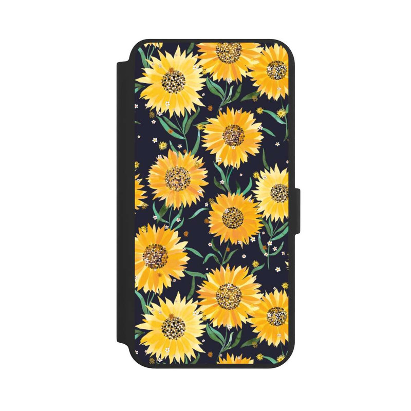 Galaxy S24 + NIVOflip Fleurs de Tournesol sur Fond Noir