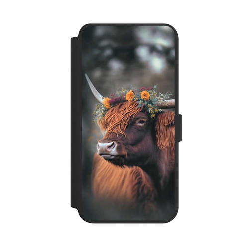 Samsung Galaxy S24+ NIVOflip Vache des Highlands avec des fleurs avec IA