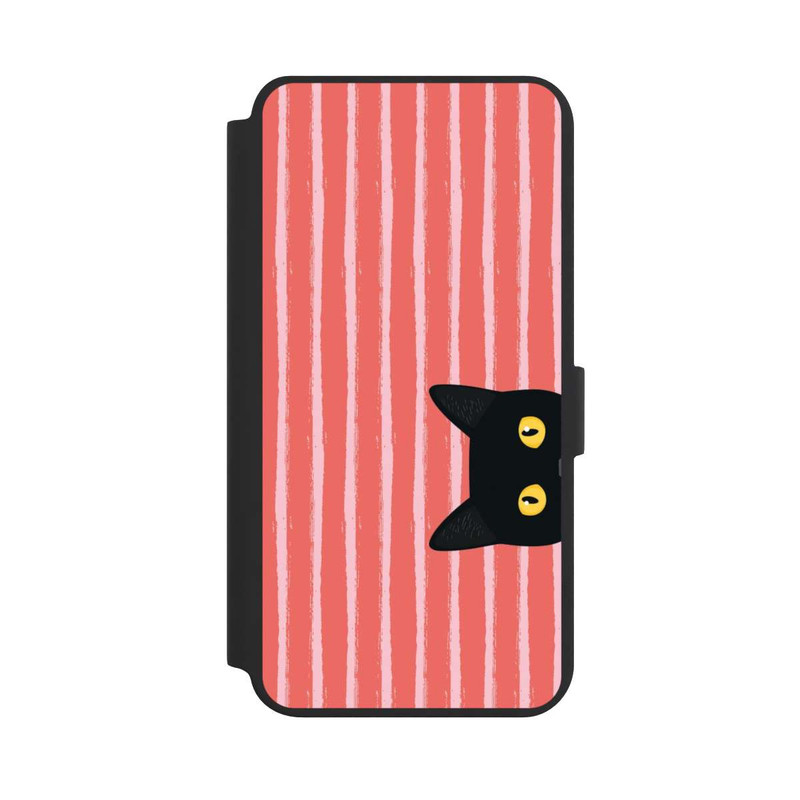 Galaxy S24 + NIVOflip Chat noir sur fond rayé orange