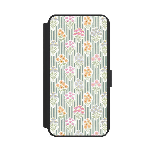Samsung Galaxy S24+ NIVOflip Ditsy Flower Sticker Bouquets on Blue and Cream Pinstripes