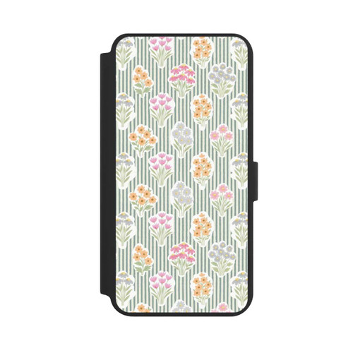 Samsung Galaxy S24+ NIVOflip Ditsy Flower Sticker Bouquets on Blue and Cream Pinstripes