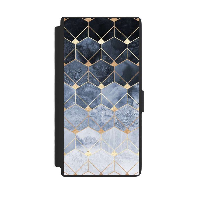 Galaxy S24 Ultra NIVOflip Blaue Sechsecke und Diamanten Golddruck