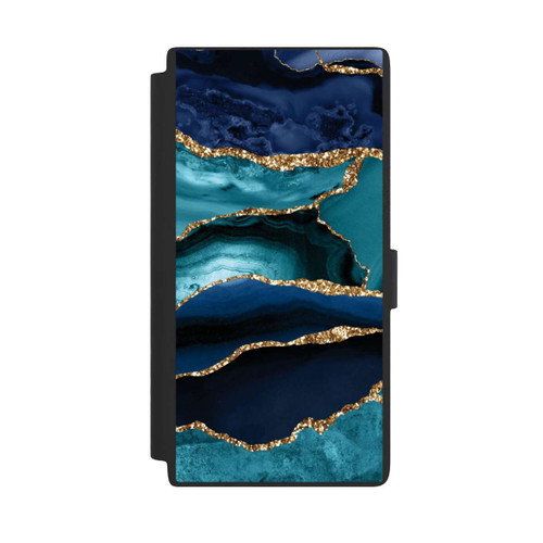 Samsung Galaxy S24 Ultra NIVOflip Dark and Light Blue Marble Gold Glitter Look