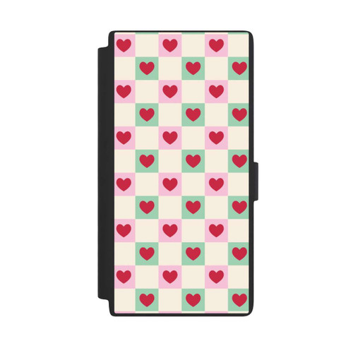 Samsung Galaxy S24 Ultra NIVOflip Cœurs à Carreaux Rose et Vert Saint-Valentin