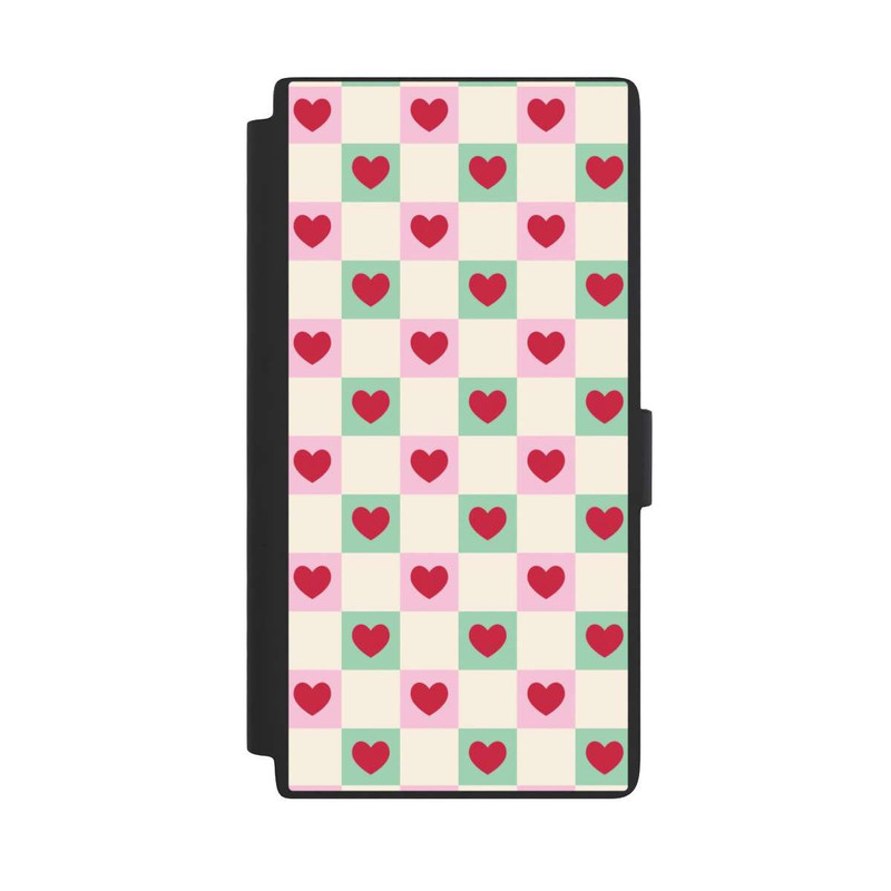 Galaxy S24 Ultra NIVOflip Cœurs à Carreaux Rose et Vert Saint-Valentin