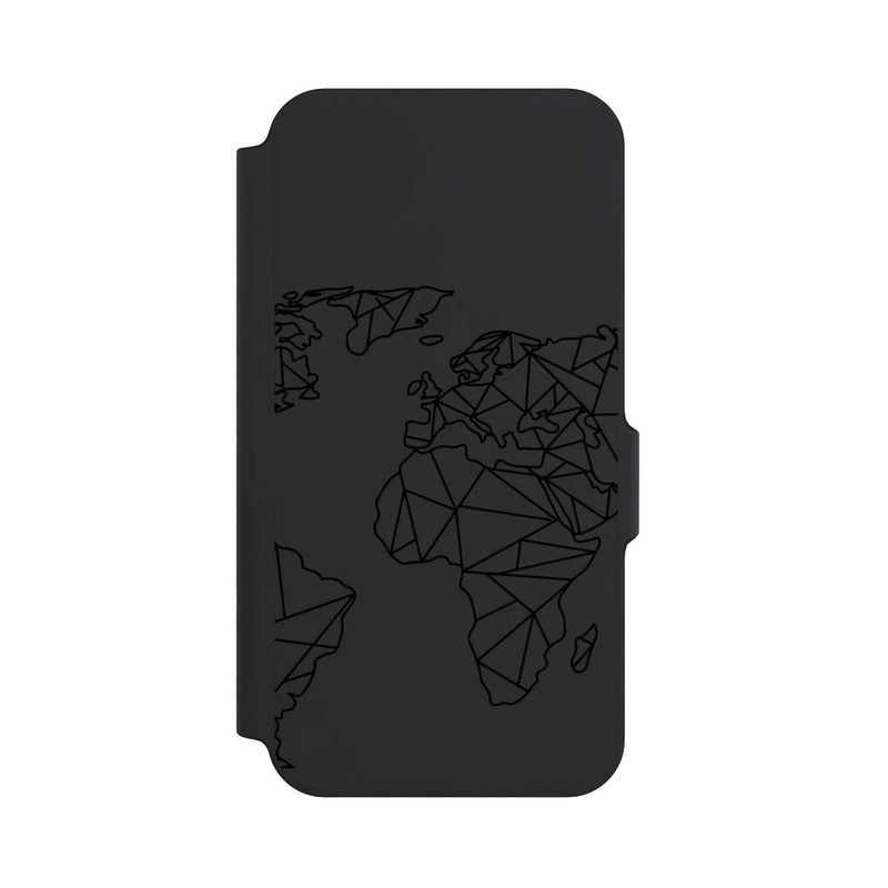 Galaxy S23 FE NIVOflip Polygon Weltkarte Schwarz ohne Hintergrund