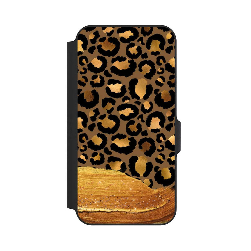 Galaxy S23 FE NIVOflip Look pailleté léopard doré foncé