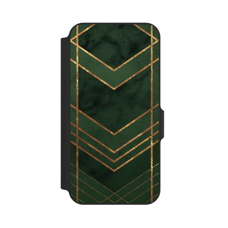 Galaxy S23 FE NIVOflip Dark Green Pattern Golden Stripes