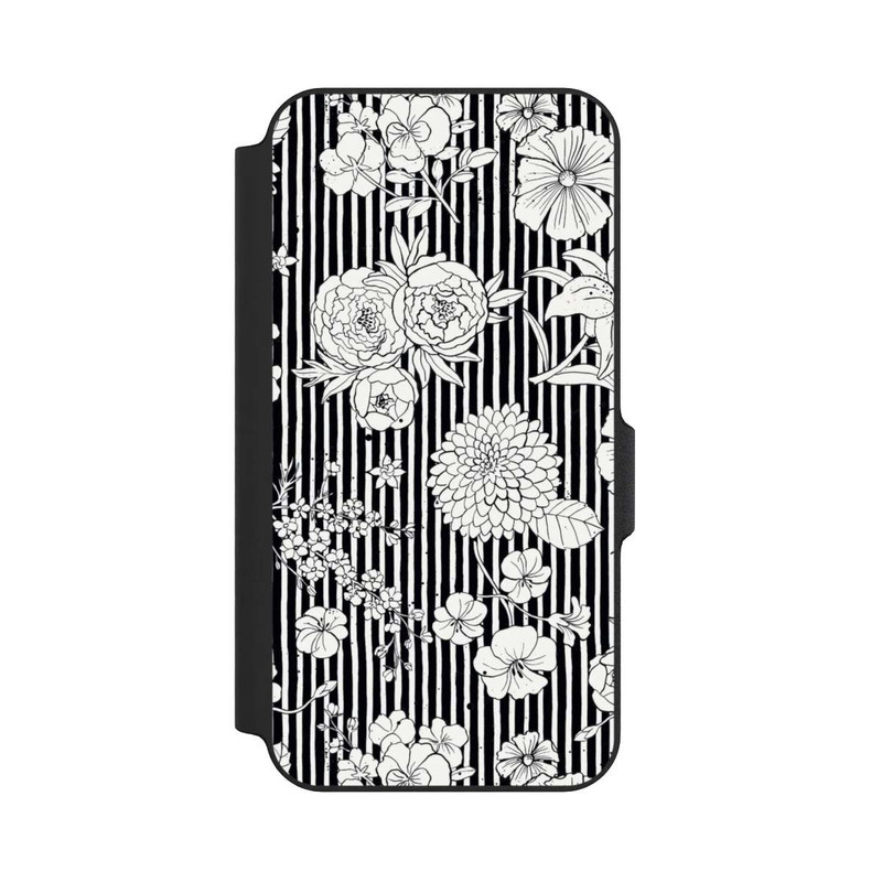 Galaxy S23 FE NIVOflip Fleurs et rayures noir et blanc