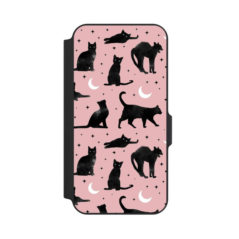 Galaxy S23 FE NIVOflip Katzen und Mond auf Rosa