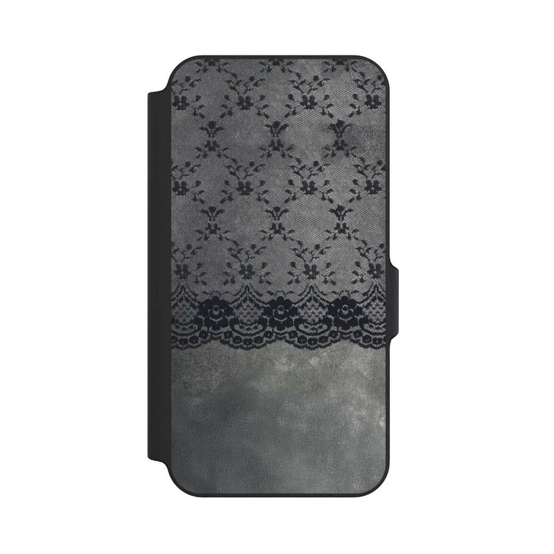 Galaxy S23 FE NIVOflip Motif de Dentelle Noire sur fond gris