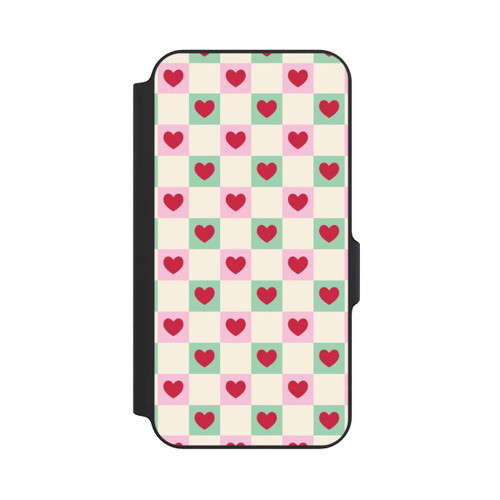 Samsung Galaxy S23 FE NIVOflip Karomuster Herzen Rosa und Grün Valentinstag