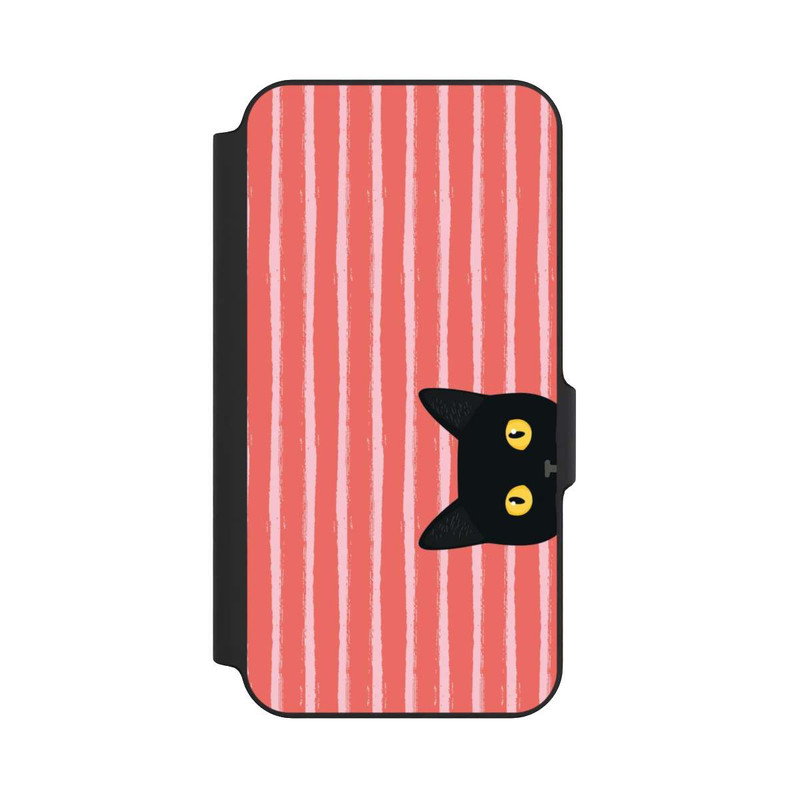 Galaxy S23 FE NIVOflip Chat noir sur fond rayé orange