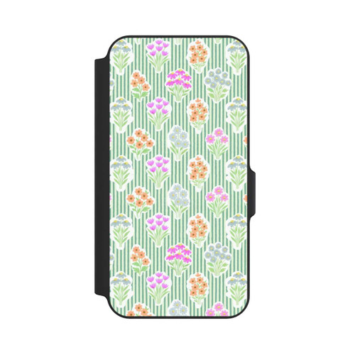 Samsung Galaxy S23 FE NIVOflip Ditsy Flower Sticker Bouquets on Blue and Cream Pinstripes