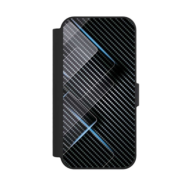 iPhone 16 NIVOflip Blaue Linien auf Karbon