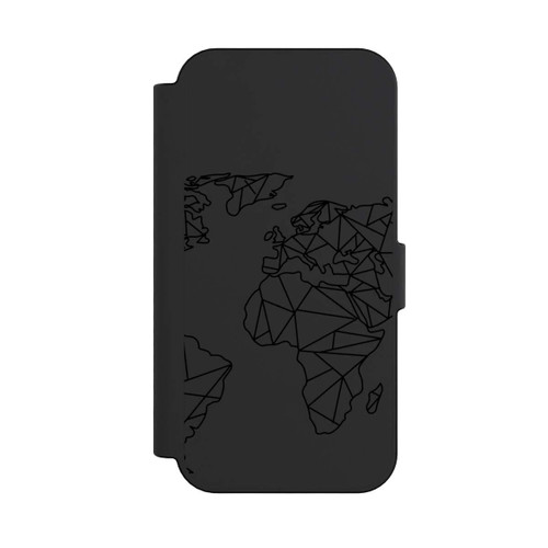Apple iPhone 16 NIVOflip Polygon Weltkarte Schwarz ohne Hintergrund
