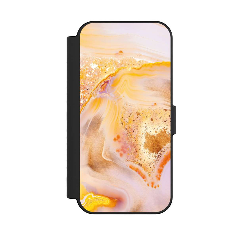 iPhone 16 NIVOflip Orangefarbener Glitzer Marmorlook