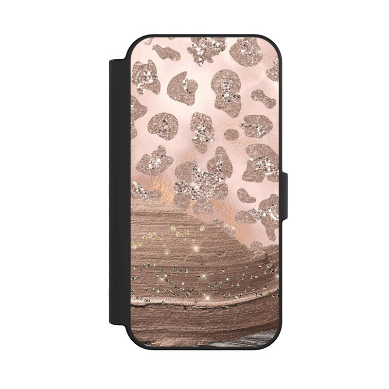 iPhone 16 NIVOflip Silberner Leoparden Glitzerlook