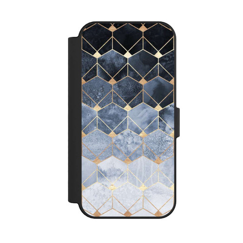 Apple iPhone 16 NIVOflip Blaue Sechsecke und Diamanten Golddruck