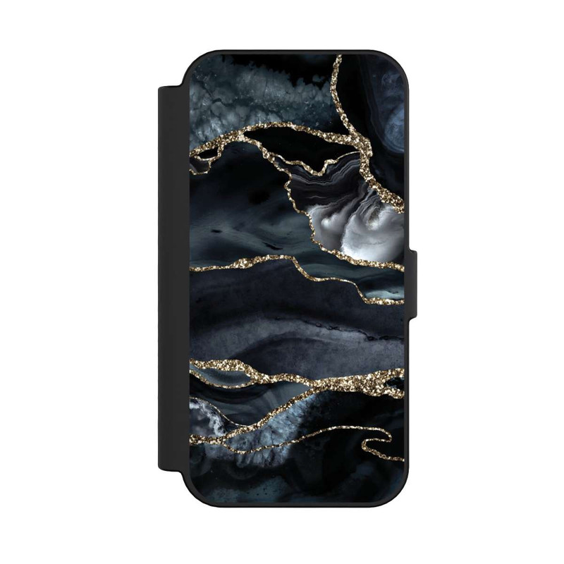 iPhone 16 NIVOflip Dunkler Marmor Gold Glitzerlook