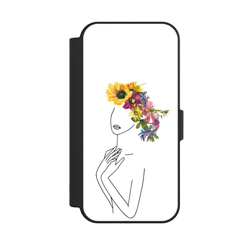 iPhone 16 NIVOflip Line Art Frau mit Blumenkrone