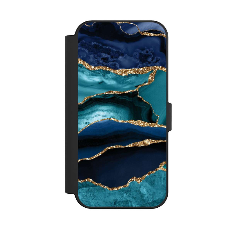 iPhone 16 NIVOflip Dark and Light Blue Marble Gold Glitter Look