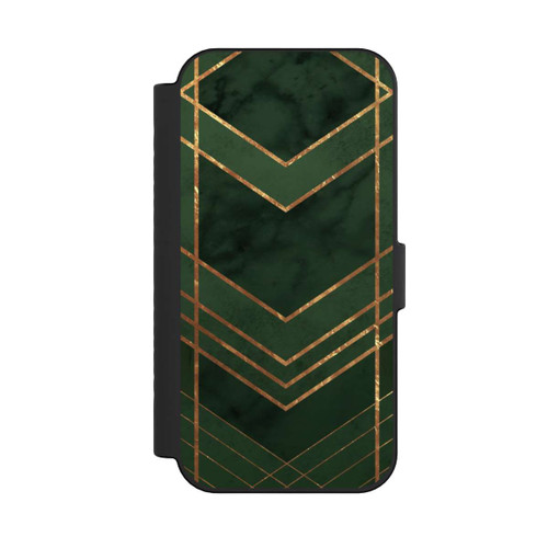 Apple iPhone 16 NIVOflip Dark Green Pattern Golden Stripes