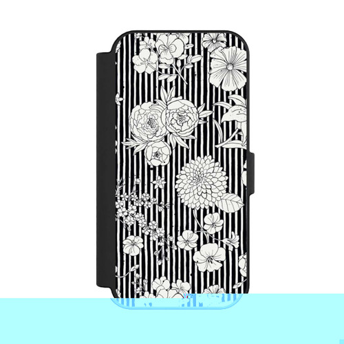 Apple iPhone 16 NIVOflip Blumen und Streifen Schwarz und Weiß