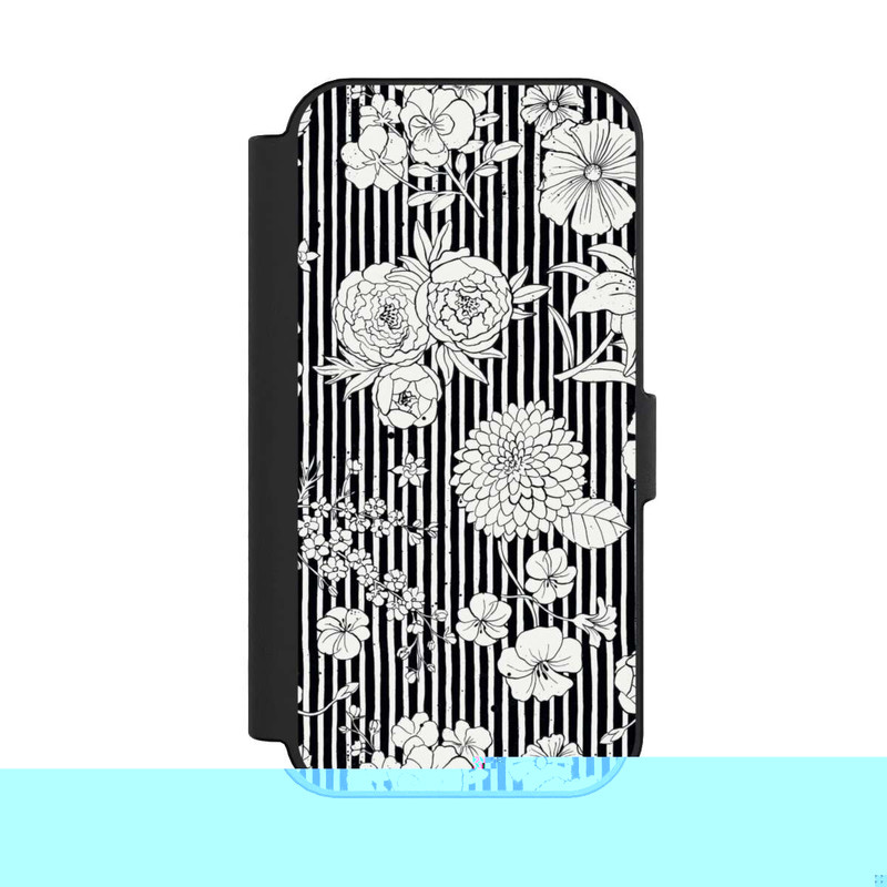 iPhone 16 NIVOflip Blumen und Streifen Schwarz und Weiß