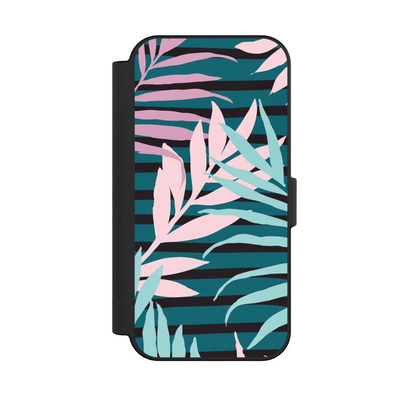 iPhone 16 NIVOflip Pastell-Dschungelblätter rosa blaugrün
