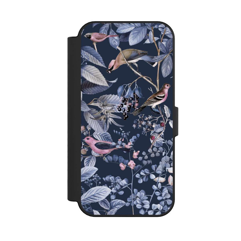 iPhone 16 NIVOflip Vögel und Beeren blau