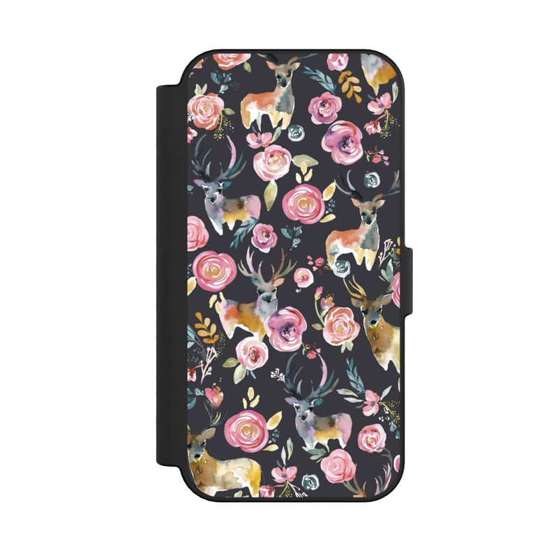 iPhone 16 NIVOflip Hirsche und Blumen Anthrazit