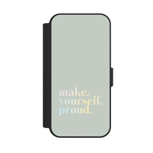 Apple iPhone 16 NIVOflip Make Yourself Proud Zitat-Minze und Farbverlauf