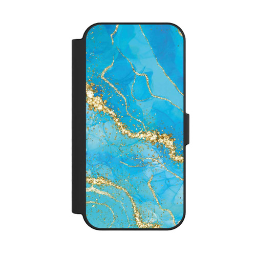 Apple iPhone 16 NIVOflip Türkis-goldene Tapete
