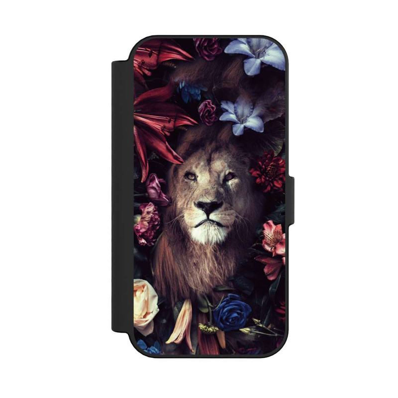 iPhone 16 NIVOflip Löwe Blumenrahmen