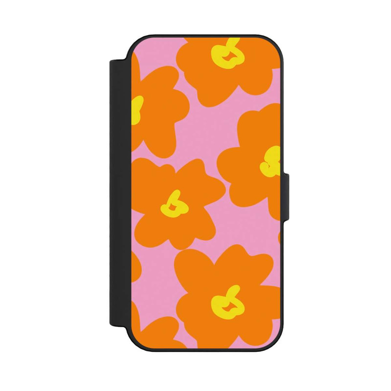 iPhone 16 NIVOflip Retro Blumenmuster Pink und Orange